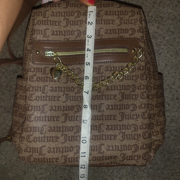 New Juicy Couture Chestnut Brown Statement Gothic Print Logo Backpack Bag - Picture 9 of 9